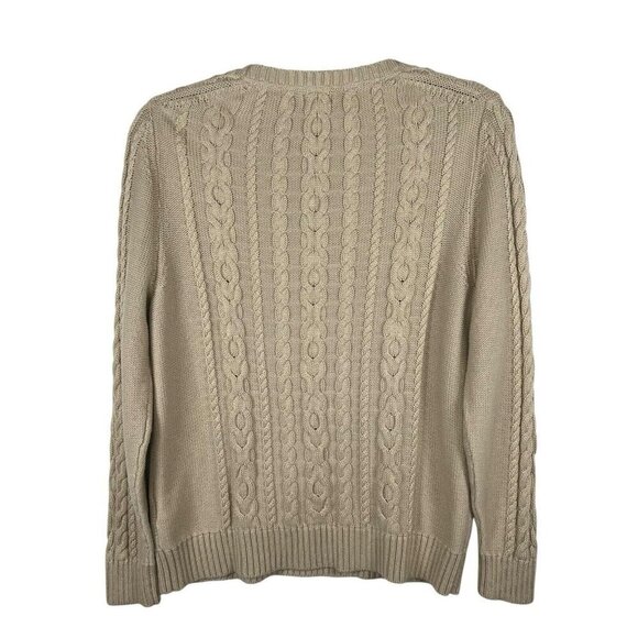 L.L. Bean Sweater Womens Petite L Ivory Chunky Cable Knit Cabin Cottage Gorpcore - Picture 4 of 9